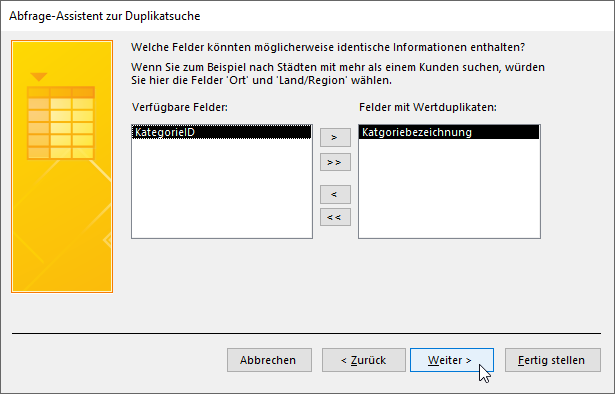 Auswahl des zu untersuchenden Feldes