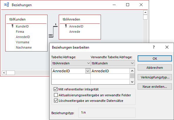 Aktivieren der Löschweitergabe für eine Beziehung