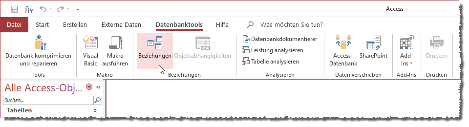Aufruf des Beziehungen-Fensters