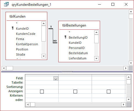 Der Verknüpfungstyp wird in die Abfrage übernommen.