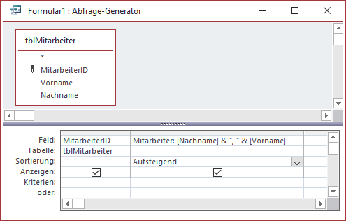 Datensatzherkunft des Listenfeldes für die Mitarbeiter