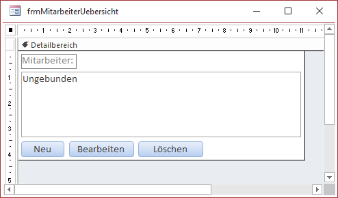 Entwurf des Formulars frmMitarbeiterUebersicht
