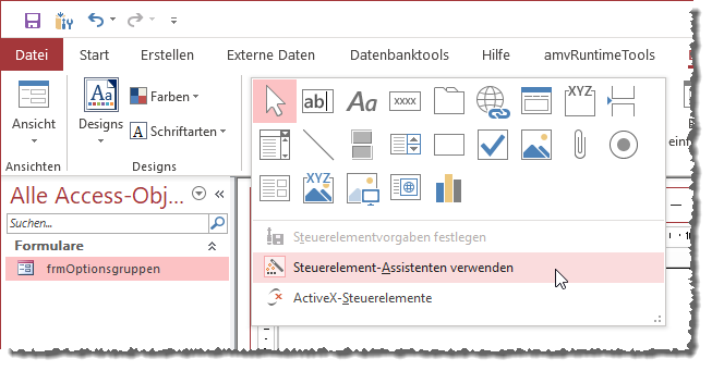 Aktivieren der Steuerelement-Assistenten