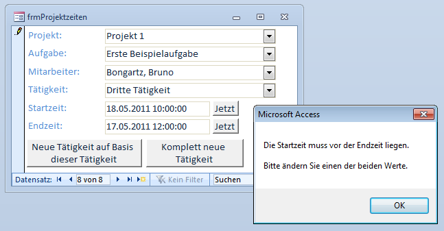 Beispiel für eine Validierungsmeldung