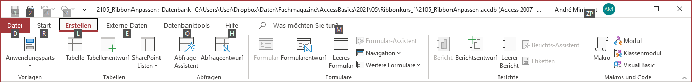 Aktivieren von Ribbonbefehlen per Alt-Taste