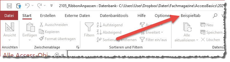 Das neue tab-Element im Ribbon