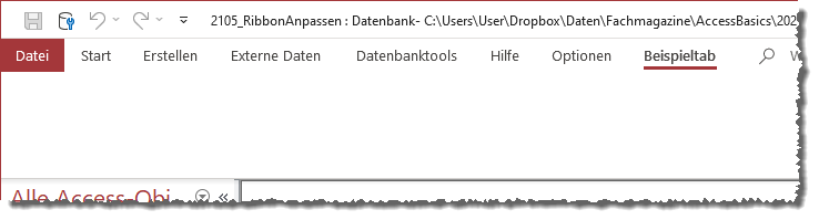 Das neue tab-Element enthält noch keine Gruppen oder Steuerelemente.