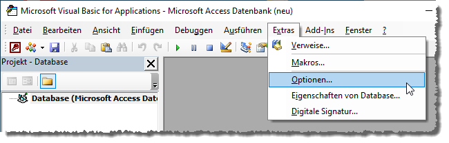 Aufruf der Optionen des VBA-Editors