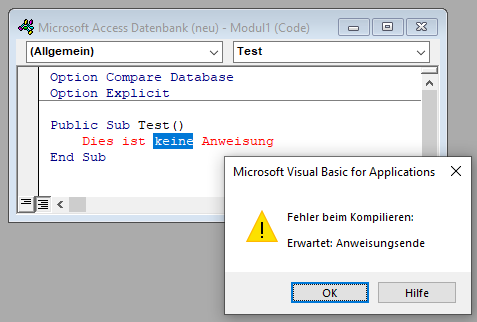 Bei der Eingabe gemeldeter Syntaxfehler