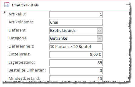 Das Beispielformular in der Formularansicht