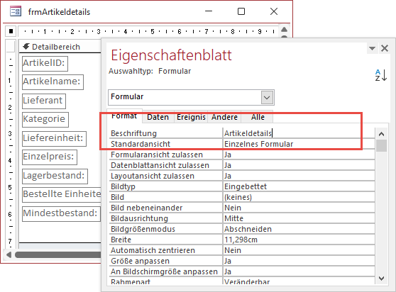 Formular-Entwurf unseres Beispielformulars