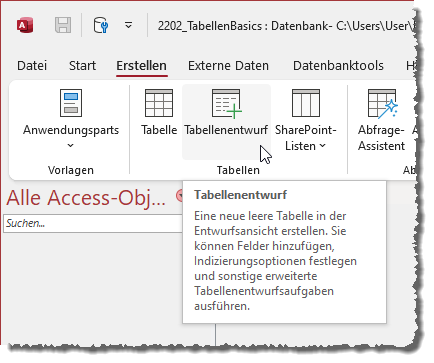 Anlegen einer Tabelle