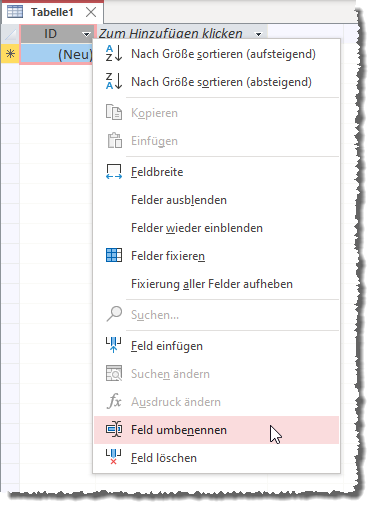 Umbenennen eines Feldes