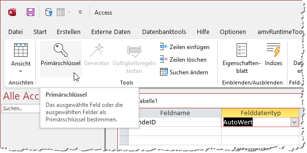 Festlegen eines Feldes als Primärschlüsselfeld