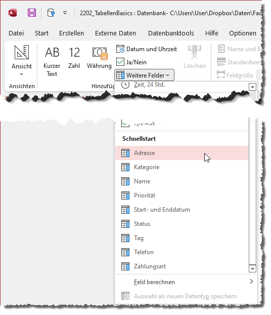 Hinzufügen von benutzerdefinierten Datentypen