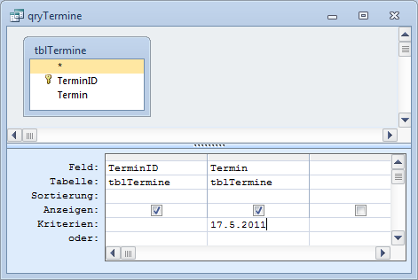Eingabe eines einfachen Datums als Kriterium