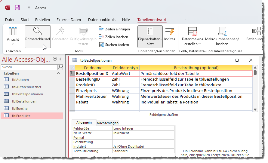 Hinzufügen eines Primärschlüssels