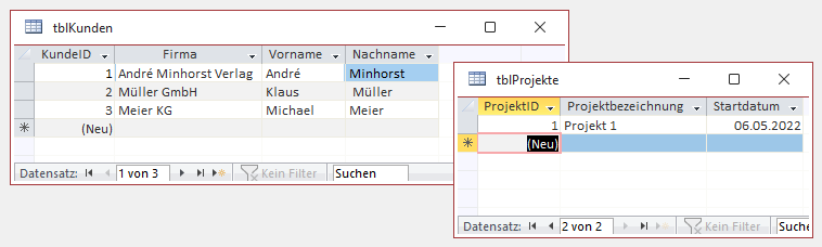 Zu verknüpfende Tabellen