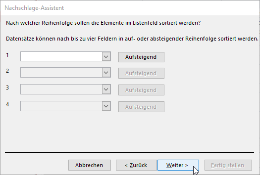 Festlegen von Sortierungen für die Werte im Nachschlagefeld