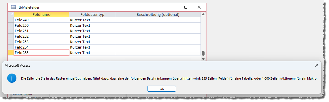 Nach 255 Feldern ist Schluss.
