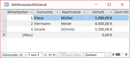 Daten der aufzuteilenden Tabelle