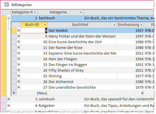 Ein Datensatz mit Unterdatensätzen