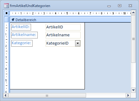 Das Beispielformular in der Entwurfsansicht