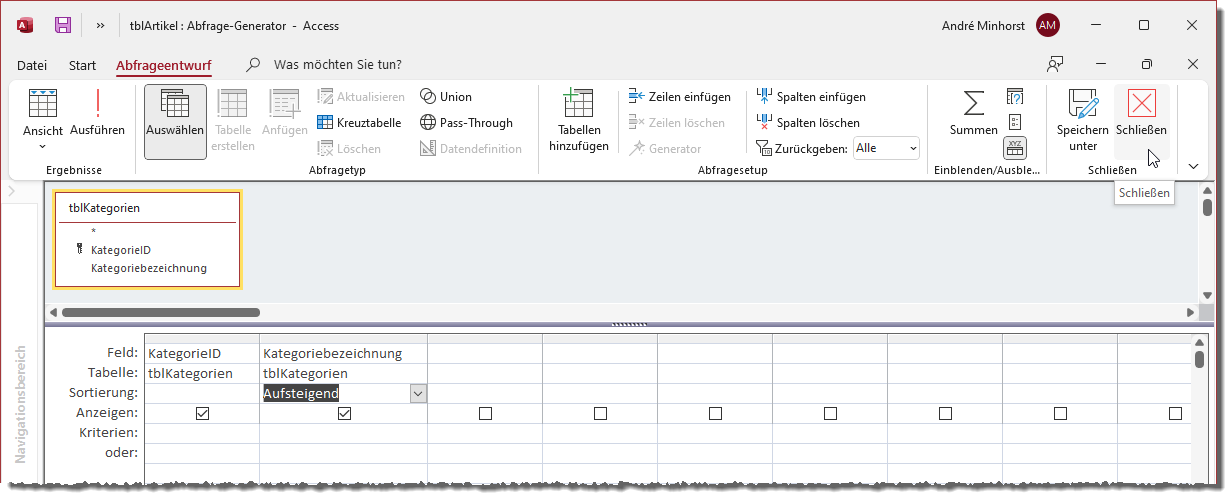 Zusammenstellen der Abfrage für eine Datensatzherkunft