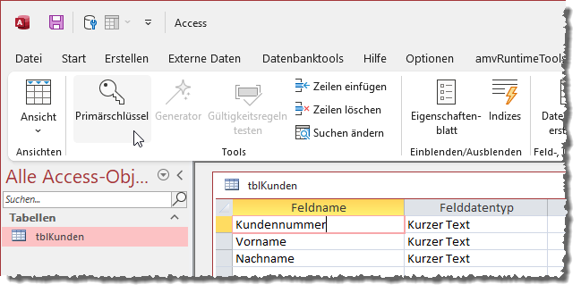 Einstellen eines Feldes als Primärschlüsselfeld