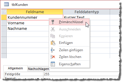 Alternative zum Festlegen des Primärschlüsselfelds