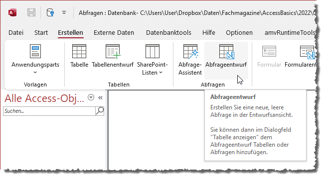 Möglichkeiten zum Erstellen neuer Abfragen über die Benutzeroberfläche