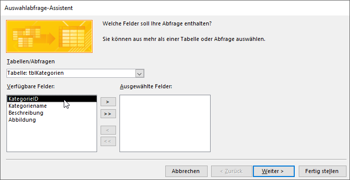 Der Auswahlabfrage-Assistent