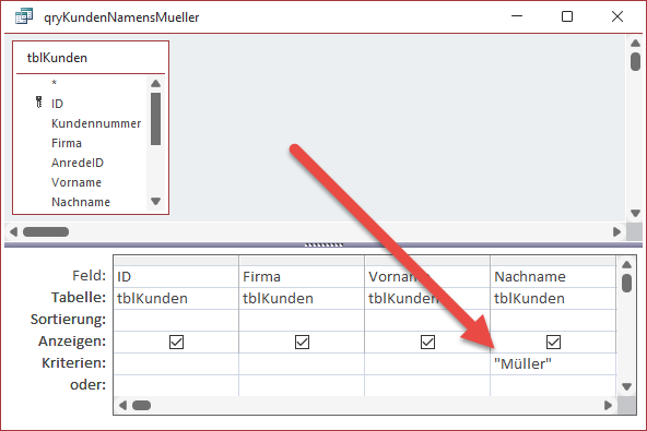 Der Vergleichswert Müller für das Feld Nachname