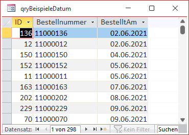 Tabelle mit einem Datumsfeld ohne Uhrzeit