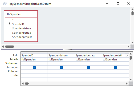 Beispielabfrage als Basis für die Gruppierungen