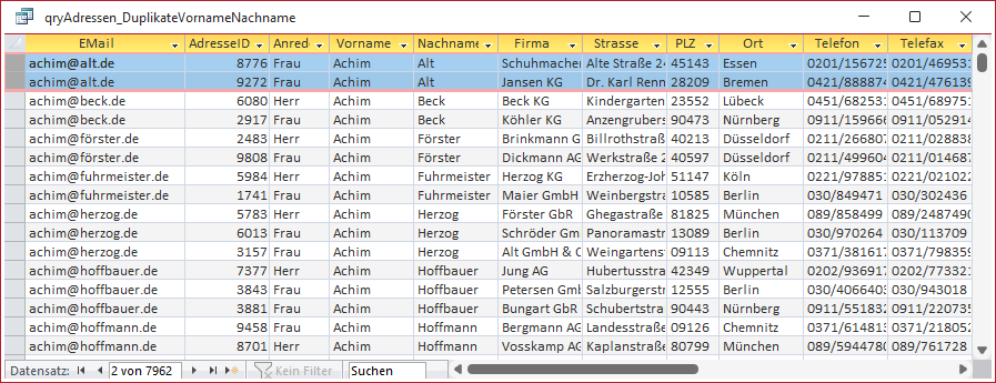 Tabelle mit Beispieldaten