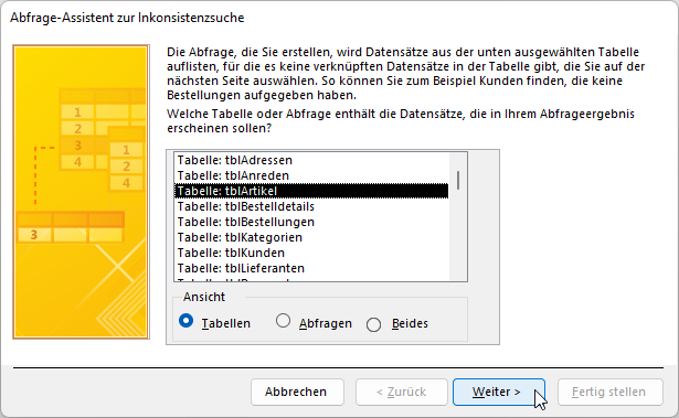 Der Dialog Neue Abfrage