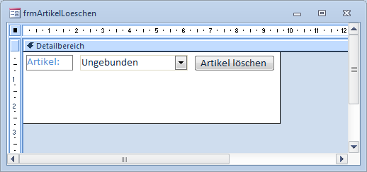 Entwurfsansicht des Formulars zum Löschen von Artikeln