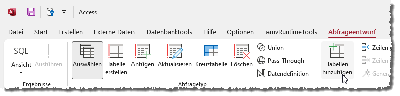 Aufrufen des Dialogs zum Anzeigen der Tabellen
