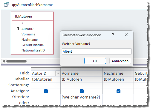 Eingeben des Parameterwertes