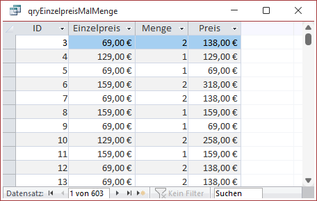 Das berechnete Feld in der Datenblattansicht