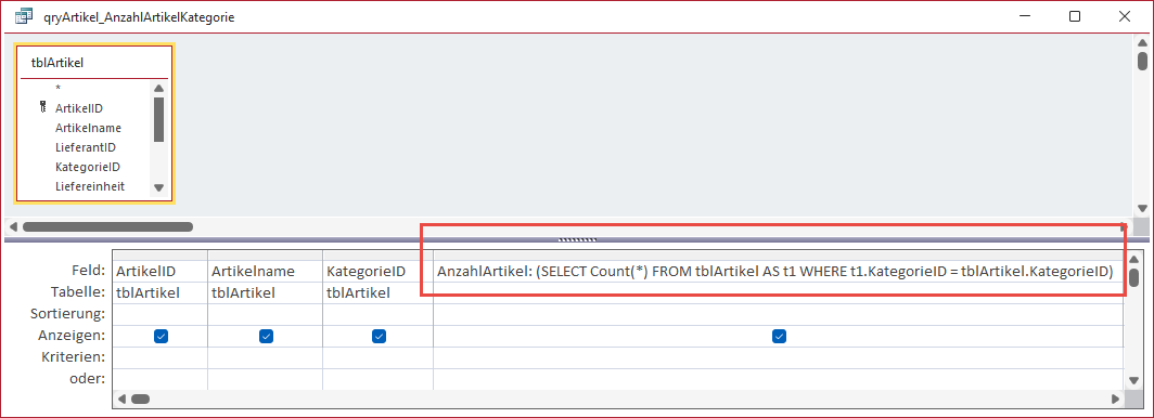 Ermitteln der Anzahl der Artikel der Kategorie des aktuellen Artikels