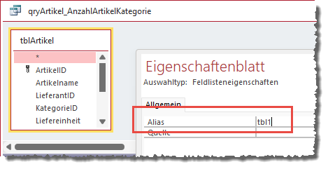 Festlegen eines Aliasnamens für eine Tabelle einer Abfrage