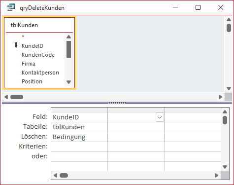 Erster Entwurf einer Löschabfrage