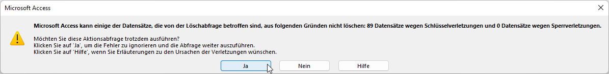 Meldung wegen Schlüsselverletzungen