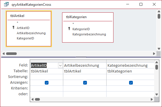 Entwurf einer Cross Join-Abfrage