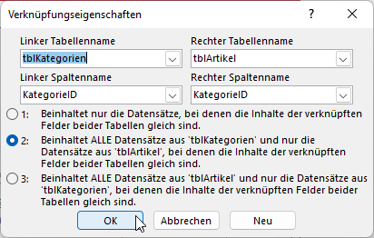 Verknüpfungseigenschaften mit Left Join
