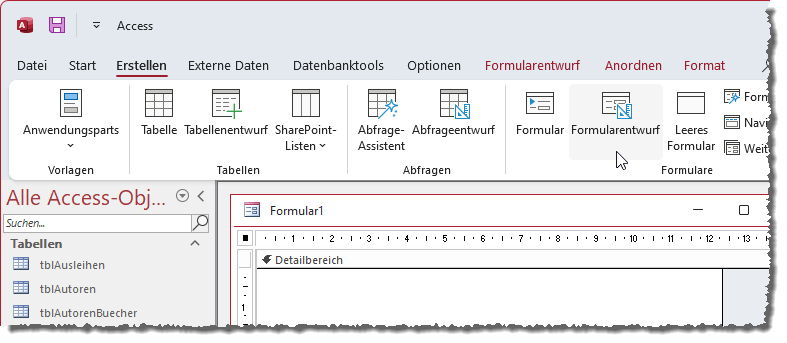 Anlegen des neuen Formulars