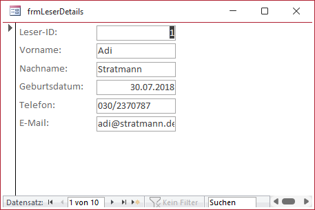 Das Formular in der Formularansicht - hier noch ohne Daten