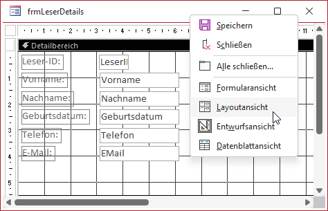 Wechsel zur Layoutansicht